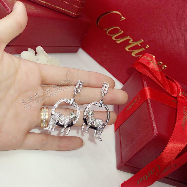 Cartier飾品 卡地亞豹子烤漆鑲鑽耳環 熱銷款 925純銀針 圓形耳釘  zgk1229